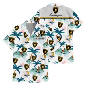 Lamborghini Exclusive Logo Hawaiian Shirt Tropical Landscape Pattern All-over Print For Men Women Kids, Custom Name HIDI200225Y7HWLS2LAM