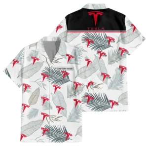 Tesla Exclusive Logo Hawaiian Shirt Tropical Leaves Seamless Pattern All-over Print For Men Women Kids, Custom Name HIHI190225Y7HWLS1TES