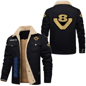 Scania V8 Exclusive Logo Fleece-lined Thick Jacket, Fur Lapel Collar Warm Custom Name TN170325Y10FLJCT1SCA