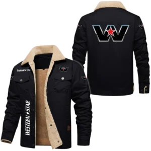 Western Star Exclusive Logo Fleece-lined Thick Jacket, Fur Lapel Collar Warm Custom Name TN170325Y10FLJCT1WST
