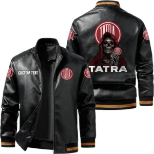 Vintage Tatra Exclusive Logo Leather Jacket, Classic Ribbed Collar Striped Cuffs, Custom Name TN160325Y12LJ93CT1TAT
