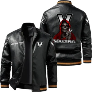 Vintage Valtra Exclusive Logo Leather Jacket, Classic Ribbed Collar Striped Cuffs, Custom Name TN160325Y12LJ93CT1VAT