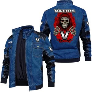 Vintage Valtra Denim Jacket Sleeve PU Leather, Stand Collar Multi Pockets Custom Name TN150325Y34J91BLCT1VAT
