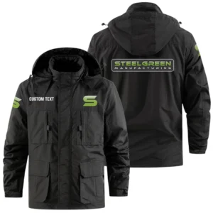 Steel Green Manufacturing Exclusive Logo Windbreaker Jacket Hooded Detachable, Outdoor Jacket Multi Pocket, Custom Name HIDI200325Y26WMPSGM