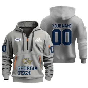 Georgia Tech Yellow Jackets Half Zip Hoodie Sport Hooded Multi-Pockets Custom Name & Number TN060525Y25QZ2HCT1NCGT