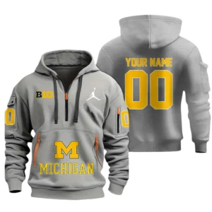 Michigan Wolverines Half Zip Hoodie Sport Hooded Multi-Pockets Custom Name & Number TN060525Y25QZ2HCT1NCMIW
