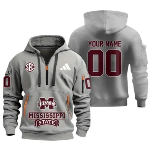 Mississippi State Bulldogs Half Zip Hoodie Sport Hooded Multi-Pockets Custom Name & Number TN060525Y25QZ2HCT1NCMSB