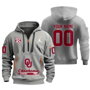 Oklahoma Sooners Half Zip Hoodie Sport Hooded Multi-Pockets Custom Name & Number TN060525Y25QZ2HCT1NCOU