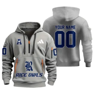 Rice Owls Half Zip Hoodie Sport Hooded Multi-Pockets Custom Name & Number TN060525Y25QZ2HCT1NCRICE