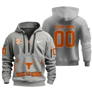Hook em Horns Half Zip Hoodie Sport Hooded Multi-Pockets Custom Name & Number TN060525Y25QZ2HCT1NCHEH