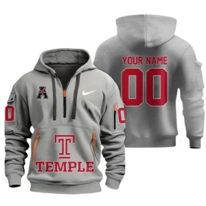 Temple Owls Half Zip Hoodie Sport Hooded Multi-Pockets Custom Name & Number TN060525Y25QZ2HCT1NCTO