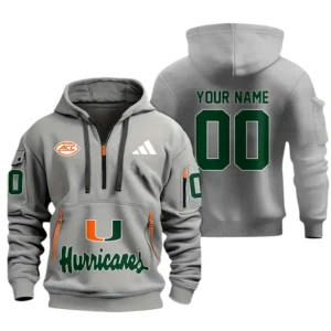 Miami Hurricanes Half Zip Hoodie Sport Hooded Multi-Pockets Custom Name & Number TN060525Y25QZ2HCT1NCUM
