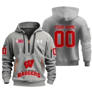 Wisconsin Badgers Half Zip Hoodie Sport Hooded Multi-Pockets Custom Name & Number TN060525Y25QZ2HCT1NCWB
