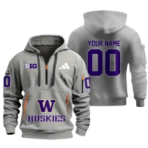 Washington Huskies Half Zip Hoodie Sport Hooded Multi-Pockets Custom Name & Number TN060525Y25QZ2HCT1NCWH