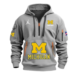 Michigan Wolverines Half Zip Hoodie Sport Hooded Multi-Pockets Custom Name & Number TN060525Y25QZ2HCT2NCMIW