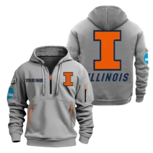 Illinois Fighting Illini Half Zip Hoodie Sport Hooded Multi-Pockets Custom Name TN070525Y25QZ2HCT2NCUIUC
