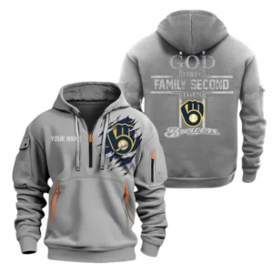 Milwaukee Brewers Half Zip Hoodie Sport Hooded Multi-Pockets Custom Name TN120525Y25QZ2HCT2MBMIL