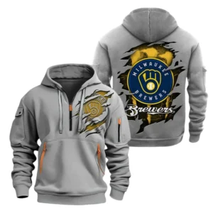 Milwaukee Brewers Half Zip Hoodie Sport Hooded Multi-Pockets Custom Name TN190525Y25QZ2HCT1MBMIL