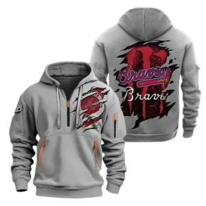 Atlanta Braves Half Zip Hoodie Sport Hooded Multi-Pockets Custom Name TN190525Y25QZ2HCT3MBATL
