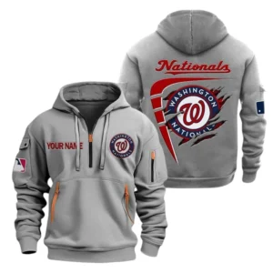Washington Nationals Half Zip Hoodie Sport Hooded Multi-Pockets Custom Name TN220525Y25QZ2HCT2MBWSH