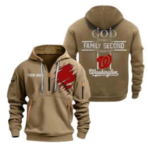 Washington Nationals Half Zip Hoodie Sport Hooded Multi-Pockets Custom Name TN210525Y25QZ2HCT2MBWSH