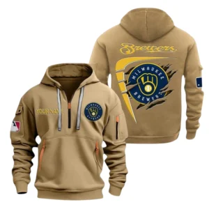 Milwaukee Brewers Half Zip Hoodie Sport Hooded Multi-Pockets Custom Name TN210525Y25QZ2HCT3MBMIL