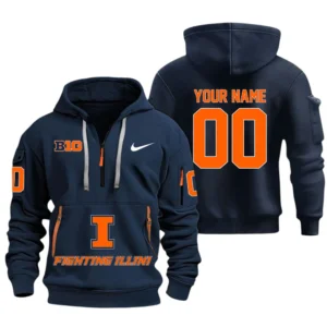 Illinois Fighting Illini Half Zip Hoodie Sport Hooded Multi-Pockets Custom Name & Number TN060525Y25QZ2HCT1NCUIUC