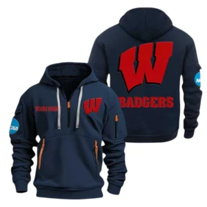 Wisconsin Badgers Half Zip Hoodie Sport Hooded Multi-Pockets Custom Name TN130525Y25QZ2HCT1NCWB