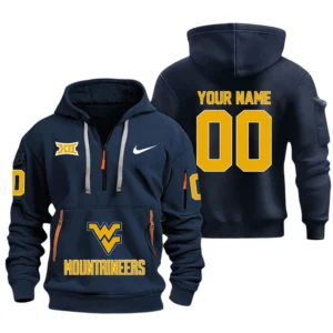 West Virginia Mountaineers Half Zip Hoodie Sport Hooded Multi-Pockets Custom Name & Number TN130525Y25QZ2HCT1NCWV