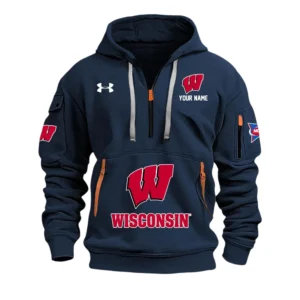 Wisconsin Badgers Half Zip Hoodie Sport Hooded Multi-Pockets Custom Name & Number TN130525Y25QZ2HCT2NCWB