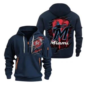 Miami Marlins Half Zip Hoodie Sport Hooded Multi-Pockets Custom Name TN210525Y25QZ2HCT1MBMIA