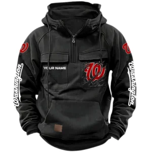 Washington Nationals Quarter Zip Hoodie, Sports Hoodie Multi-Pockets, Custom Name TN210525Y41HJRCT1MBWSH