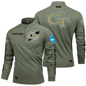 Georgia Tech Yellow Jackets Long Sleeve Shirt, Stand Collar Quarter Zip-up Custom Name HIDI170525Y49LMT05NCGT