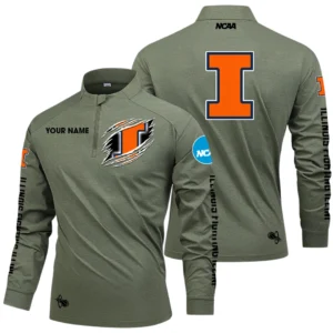 Illinois Fighting Illini Long Sleeve Shirt, Stand Collar Quarter Zip-up Custom Name HIDI170525Y49LMT05NCUIUC
