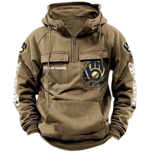 Milwaukee Brewers Quarter Zip Hoodie, Sports Hoodie Multi-Pockets, Custom Name TN070625Y41HJRCT1MBMIL