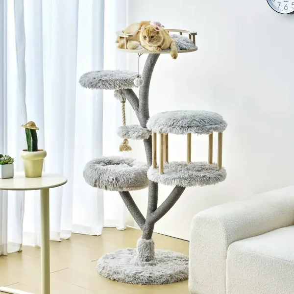 60.2" Tall Cat Tree With Luxury Cat Condo For Large Cats, Modern Cat Tree Tower With Scratching Post, Cat Tower With Soft Plush Platform Top Perch image 9