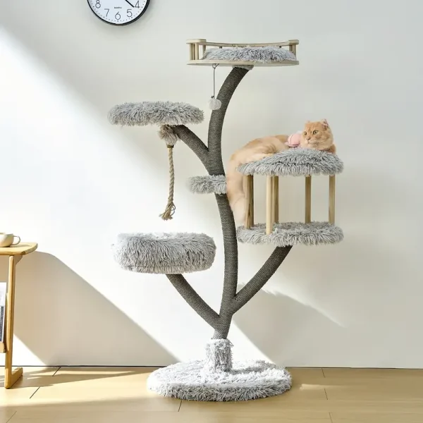 60.2" Tall Cat Tree With Luxury Cat Condo For Large Cats, Modern Cat Tree Tower With Scratching Post, Cat Tower With Soft Plush Platform Top Perch image 8