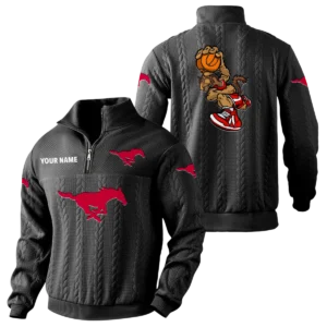 SMU Mustangs Quarter-Zip Sweatshirt Stand Collar Custom Name