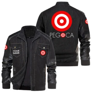 Pegoca Men’s Denim Jacket x Sleeve PU Leather Custom Name