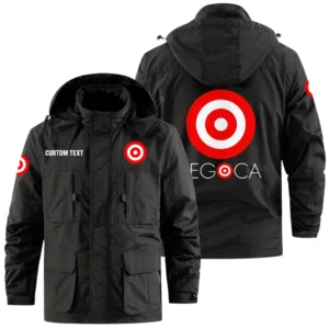 Pegoca Men’s Detachable Hooded Windbreaker Jacket Multi Pocket Custom Name