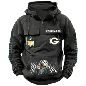 Green Bay Packers Quarter Zip Hoodie Sports Hoodie Multi-Pockets Custom Name