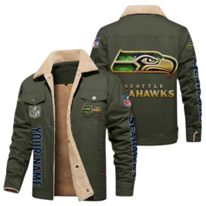 Seattle Seahawks Fleece Lined Thick Jacket Fur Lapel Collar Custom Name