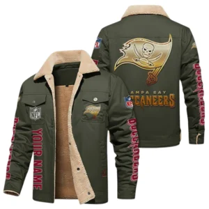Tampa Bay Buccaneers Fleece Lined Thick Jacket Fur Lapel Collar Custom Name