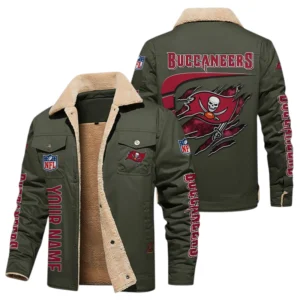 Tampa Bay Buccaneers Fleece Lined Thick Jacket Fur Lapel Collar Custom Text
