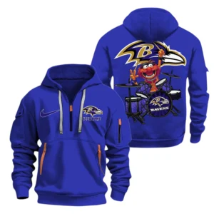 Baltimore Ravens Half Zip Hoodie Sport Hooded Multi-Pockets Custom Text