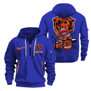 Chicago Bears Half Zip Hoodie Sport Hooded Multi-Pockets Custom Text