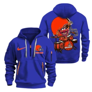 Cleveland Browns Half Zip Hoodie Sport Hooded Multi-Pockets Custom Text