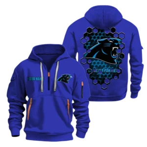 Carolina Panthers Half Zip Hoodie Sport Hooded Multi-Pockets Personalized Name