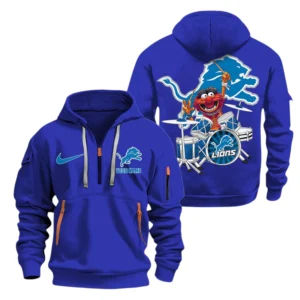 Detroit Lions Half Zip Hoodie Sport Hooded Multi-Pockets Custom Text