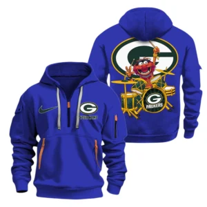 Green Bay Packers Half Zip Hoodie Sport Hooded Multi-Pockets Custom Text